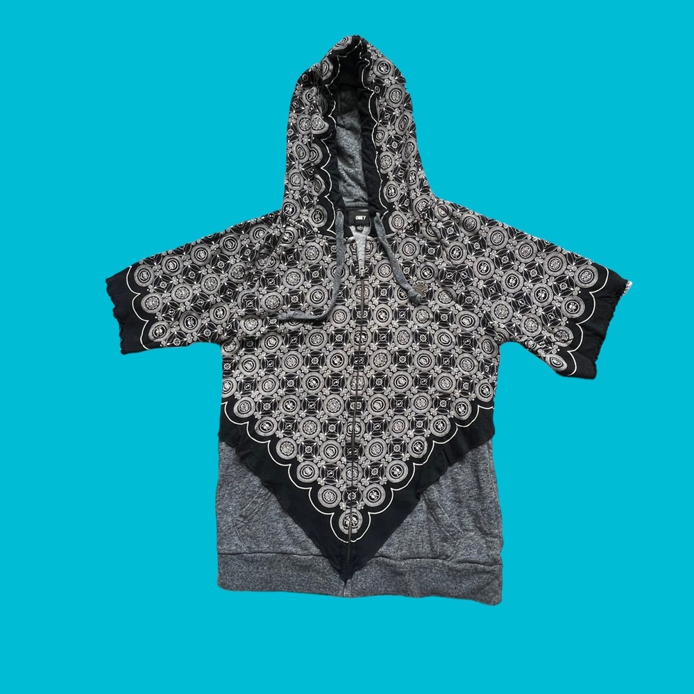 Obey Shirt Hoodie Shacket Skull Pattern Black Gray Women Size Large